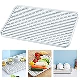 SOSMAR Abtropfmatte Abtropfgestell mit Auffangschale - Groß Abtropfbrett 39 x 22,5cm - multifunktionales Drain Board für Geschirr, Tassen, Obst, Tee und Baduntensilien usw. (Weiß)