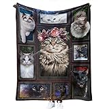 Chickwin 3D Katzen Kuscheldecke Flauschige Warm Winter Flanelldecke Weiche Fleecedecke Wohndecke Couchdecke Bettüberwurf Sofaüberwurf TV Decke (130x150cm,Blumenkatze)