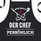 YORA Grillschürze für Männer lustig - Hier grillt der Chef - Vatertagsgeschenk inkl. personalisierbarer Urkunde - Geschenke zum Vatertag - Geschenkideen Papa & Opa