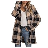 DeaAmyGline Fleecejacke Damen Lang Karierte Winter Jacke Mantel Parka Cardigan Plüschjacke Plüschmantel Wintermantel Winterjacke Fleece Jacken Damenjacken Teddyjacke für Frauen