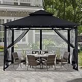 ABCCANOPY 2.5x2.5m Gartenpavillon für Terrasse Doppeldachweichdach Garten Hinterhof-Pavillon mit Netz für Schatten und Regen,Schwarz