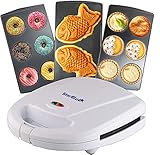 Donuts Bäcker, Mini-Kuchen und Quiche , Taiyaki 3 in 1 Drei Scheiben herausnehmbarer Dessert von StarBlue - Weiß AC 220-240V 50/60Hz 700-800W, UK Stecker mit EU Adapter