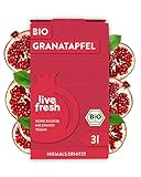 LiveFresh® Granatapfel Saftbox 3 Liter | Kaltgepresst | Aus 100% frischen Granatäpfeln | Ohne Zuckerzusatz & Zusatzstoffe