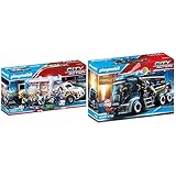 PLAYMOBIL City Action 70936 Rettungs-Fahrzeug: US Ambulance mit abnehmbarem Dach & 9360 SEK-Truck mit Licht und Sound