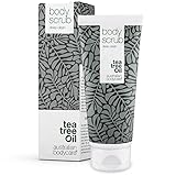 Body Scrub 200ml | Teebaumöl Körperpeeling bei Pickeln an Rücken & Körper, Unreiner Haut, Eingewachsenen Haaren, Reibeisenhaut, erdbeerbeine | 100% Natürliches Teebaumöl | Vegan