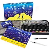 SCHNAUD Pinselstifte Brush Pen Set 20 Farben, Künstlermäppchen mit Wassertankstift, Aquarellblock mit 10 Seiten und E-Book, Handlettering Stifte für Bullet Journal, Kalligraphie und Aquarell…