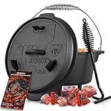 BOLEi BBQ Dutch Oven Premium Serie Set | Feuertopf Gusseisen | Bräter mit Deckelheber und Henkel | Verschiedene Größen Gusseisen Kochtopf(Topf mit Füße, 9 Liter / 9 QT)