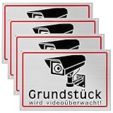 4 Stück Achtung Videoüberwachung Schild 20X30cm Videoüberwachung - Warnschild - Hinweisschild für Kameraüberwachung - Aluverbund Warnhinweis für Innen Außen