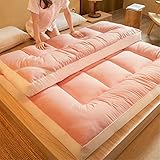 LXJ-LD 10 cm Dicke Sleeping Tatami Bodenmatte, Japanischer Boden Futon Matratzen Feather Velset Matratze, Rutschfeste Windabweiser Matratze, Tatami Matratze Topper,Pink 1,Full:120x200cm