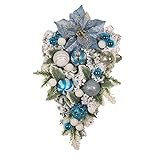 Unbekannt Türkränze Frühling 40 cm 2022 Weihnachtskranz Upside Down Baumschmuck Weihnachtskugel Dekoration Anhänger Haustür Dekoration Weihnachtskranz Fenster Ostern (Light Blue, One Size)