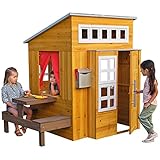 KidKraft 182 Modernes Outdoor Garten-Spielhaus aus Holz für Kinder mit Spielküche und weiterem Zubehör