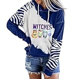 Halloween Damen Langarm Alltag Druck Sweatshirt Kapuze Kordelzug Sweatshirt Solid, blau, 36