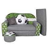 Kindersofa Kindercouch Aufklappen Bettfunktion + Hocker W319 2 Viele Muster FORTISLINE (Football)