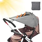 WOKICOR Sonnensegel Kinderwagen mit UV Schutz 50+ und Wasserdicht, Double layer fabric mit Sichtfenster und extra breite Schattenflügel für Kinderwagen Buggyl - Grau