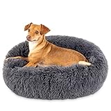 QOFLY Hundebett Kleine Hunde Rund, Ø 40 cm Grau Donut-Design Anti Stress hundekissen Kleine Hunde Hundekissen Hundesofa Katzenbett Warm für Nacht, Katzenkörbchen Warm Winter