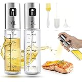 Premium 2 x Ölsprüher Flasche für Speiseöl [100ml] – Öl Sprühflasche transparent – Edelstahl Ölspender Zerstäuber BBQ, Kochen, Backen –Trichter&Reinigungsbürste