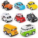 RuiDaXiang Metall Zurückziehen Spielzeugautos, 8 Pack Mini Die Cast Spielzeugautos Set, Polizeiwagen/ Schulbus... Kinderspielzeug Fahrzeuge Reibung angetrieben, für 3-12 Jahre Jungen Mädchen Kinder