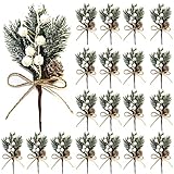 HanOBC 20 Stück weiße Beerenstiele 15 cm künstliche Kiefernspieße Zweige Weihnachten Blumenplektren und Sprays Urlaub Winter Blumenplektren für Girlande Kranz Xmas Decor