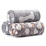 Demigeat Hundedecke Katzendecken Waschbar und Flauschig, 3 Pack Weiche Warme Fleece Haustier Decken für Kleine Mittlere Hunde Katzen, Haustierdecke Schlafmatte für Sofa Bett, Graue Knochen 76*52CM