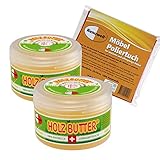 Renuwell Holz-Butter 2 x 250 ml + Möbel Poliertuch 4 Stück Spar-Set