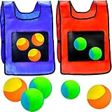 Klebrige Westen 2 Stück Zielwesten Wurfspiel Völkerballspiel Set, Sticky Ball Weste, mit 10 STK Wattebällchen, Wurfziel Spiel Wurfball Klettwesten Set für Kinder Spielplatz im Freien, Rot und Blau