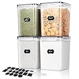 Surejoy 5,2L Groß Vorratsdosen mit Deckel Luftdicht 4er Set mit Kreidemarker und Etiketten, BPA Frei Plastik Aufbewahrungsbox Küche, Zucker Pasta Mehl Müsli Cornflakes Aufbewahrung Vorratsbehälter