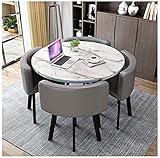 Esstisch-Set Tisch und Stühle für Zuhause, Büro, Empfang, Freizeittisch, einfacher runder Holztisch, Metallbeine, 4 Lederstühle (Color : Purple, Size : 80cm/31in) (Grey 80cm/31in)