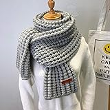 UKKD Schal Winter Gestrickter Schal Mode Frauen Lange Schals Weibliche Vintage Große Schal Weiche Warme Pashmina Verdickte Wolle,Grau