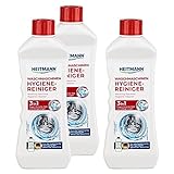 HEITMANN Waschmaschinen 3- in 1 Reiniger, 3er Pack: entfernt Kalk, Ablagerungen & Gerüche von Gummi- und Metallteilen, mit Anti-Biofilm-Formel, materialschonende Formel