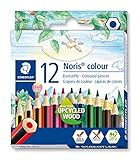 STAEDTLER mini Buntstifte Noris colour, halblange Buntstifte mit ergonomischer Soft-Oberfläche, aus dem innovativen WOPEX Material, 12 Stifte im Kartonetui, 185 01 C12