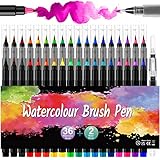 Brush Pen Set Pinselstifte Aquarellstifte: 36 Aquarell Stifte + 2 Wasserstifte, Watercolor Pencil Kinder, Aquarellfarben Marker, Wasserfarben Mal Sachen Malset Malen Kalligraphie Wassermalstifte