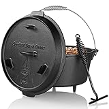 Dutch Oven 8L, BBQ Dutch Oven Set, Dickem Gusseisen Kochtopf mit Füßen & Deckelheber & Spiralförmiger Henkel, Bereits Eingebrannt Feuertopf, Bräter Multifunktional, für Kochen Braten Backen