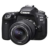 Canon EOS 90D Spiegelreflexkamera Gehäuse - mit Objektiv EF-S 18-55mm F3.5-5.6 IS STM (32,5 MP, 7,7 cm (3 Zoll) Vari-Angle Touch LCD Display , APS-C Sensor, 4K, Full-HD, WLAN, Bluetooth), schwarz