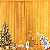 Yogle Lichtervorhang, 3x2M 300 LEDs USB Lichterkette Vorhang 10 Helligkeit 8 Modi mit 15 Haken Fernbedienung und Timer, Lichterkette Gardine für Weihnachten Wand Zimmer Schlafzimmer Innen Außen Deko