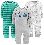 Simple Joys by Carter's Baby Jungen Jumpsuits, 3er-Pack, Grün/Grau, Dinosaurier/Streifen, 0 Monate