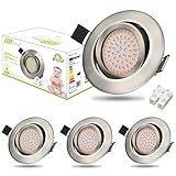 4er Ultra Flach LED Einbaustrahler 230V Set Spots Einbauspots Warmweiß 3,5W Deckenstrahler Edelstahl Gebürstet Einbauleuchten 40°Schwenkbar