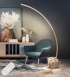 LED Bogenlampe Dimmbar Wohnzimmer Stehlampe Gold, Modern Stehleuchte aus Metall mit Fernbedienung, 25 Watt Halbrunde Arc Design Bogenleuchte, Leselampe für Schlafzimmer, Studio, Büro, sofa, H170cm