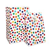 RFWIN 40 Stück Papier Partytüten Geschenktüten Kindergeburtstage Süßigkeiten Candy Tüten, 13x8x24cm Regenbogen Punkte Papier Gunstüten mit Aufklebern für Geschenken Verpacken Party Hochzeit