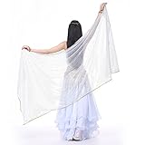 SHOWYOU Chiffon-Handschal mit glänzenden Punkten, ca. 2,3 m x 0,1 m, für Bühnentanz, leichtes Gewicht - Weiß -