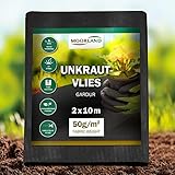 Moorland Unkrautvlies 20m² Gartenvlies 2m breit Wasserdurchlässig Gardur - Unkrautflies reißfest Gartenfließ 100% recycelbar Anti Unkrautgewebe UV-Beständig Unkrautfolie Schwarz für Garten & Beet