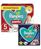 Pampers Night Windeln Pants Größe 5 (12-17kg) Baby-Dry, Pants, 36 Höschenwindeln, SINGLE PACK und Pants Größe 5 (12-17kg) Baby-Dry, Junior, 132 Höschenwindeln mit Stop- und Schutz Täschchen, MONATSBOX