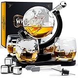 Whisiskey - Whiskey Karaffe - Globus - Dekanter - Whisky Karaffe Set - 900ML - Geschenke für Männer - Inkl. 4 Whisky Steine, Ausgießer & 4 Whisky Gläser