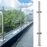 GIVROLDZ Innen Dachboden Draussen Terrasse Geländerpfosten, Glashalter Edelstahl Schwimmbecken-Leitplanken Glasgeländerpfosten, Bodenmontage Zaunplattenklemme,Corner Post,105cm/41.3in