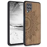 kwmobile Hülle kompatibel mit Samsung Galaxy A12 - Handyhülle Holz TPU Cover - Aufgehende Sonne Dunkelbraun