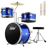 Eastar Schlagzeug 14' 3-teilig, Kinder für 3-10 Jahre, Schlagzeug Set mit Snare, Tom, Bass Drum, Bass Drum Pedal, Thron, Becken und Drumsticks, Ideales Geschenk für Teenager Anfänger, Spiegel Blau