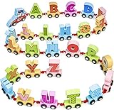 THE TWIDDLERS Alphabet Zug aus Holz für Kleine Kinder, 200cm - Buchstaben Spielzeug für Frühes Lernen, Kindergarten - Geschenkset für Jungen & Mädchen