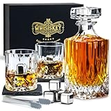 Whisiskey - Whisky Classic Karaffe – Dekanter Set - Whiskey Karaffe Set - 1000ML - Geschenke für Männer - Inkl. 4 Whisky Steine, Zange & 2 Whisky Gläser