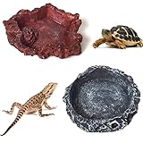 Reptilien Feeder, 2 STK Reptile Napf, Reptilien Wasserschale, Terrarium Wasserschale, Reptilienschale aus Resin, Reptilien Wasser Futternapf für Schlangenechsen, Gecko, Bartagame und Schildkröte