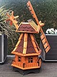 DARLUX Sechseck Garten-Windmühle aus Holz kugelgelagert Braun in Höhe 70 cm (Windmühle L, Braun/Rot)