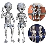 AGDLLYD Alien Dekoration,2er Set Außerirdische Statue,Alien Statue Garten,Lustige Gartendeko Figuren,Harz Deko Figuren für Schlafzimmer Wohnzimmer Terrasse Balkon Hof Rasen